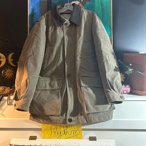 Rainforest Men's Classic Tan Removable Liner Jacket with Brown Leather Collar L